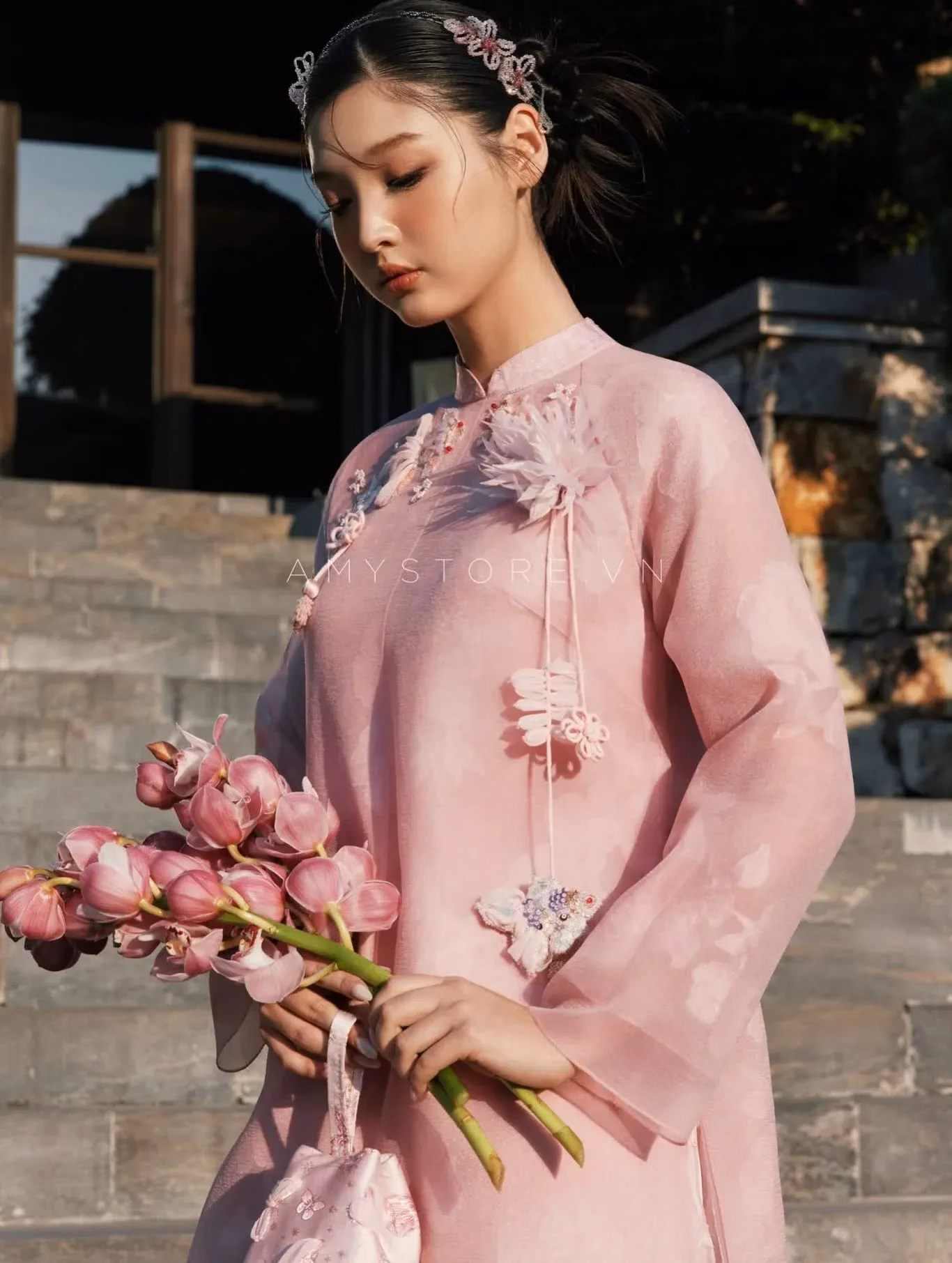Amy Store áo dài hồng phấn size M fit S,M 2
