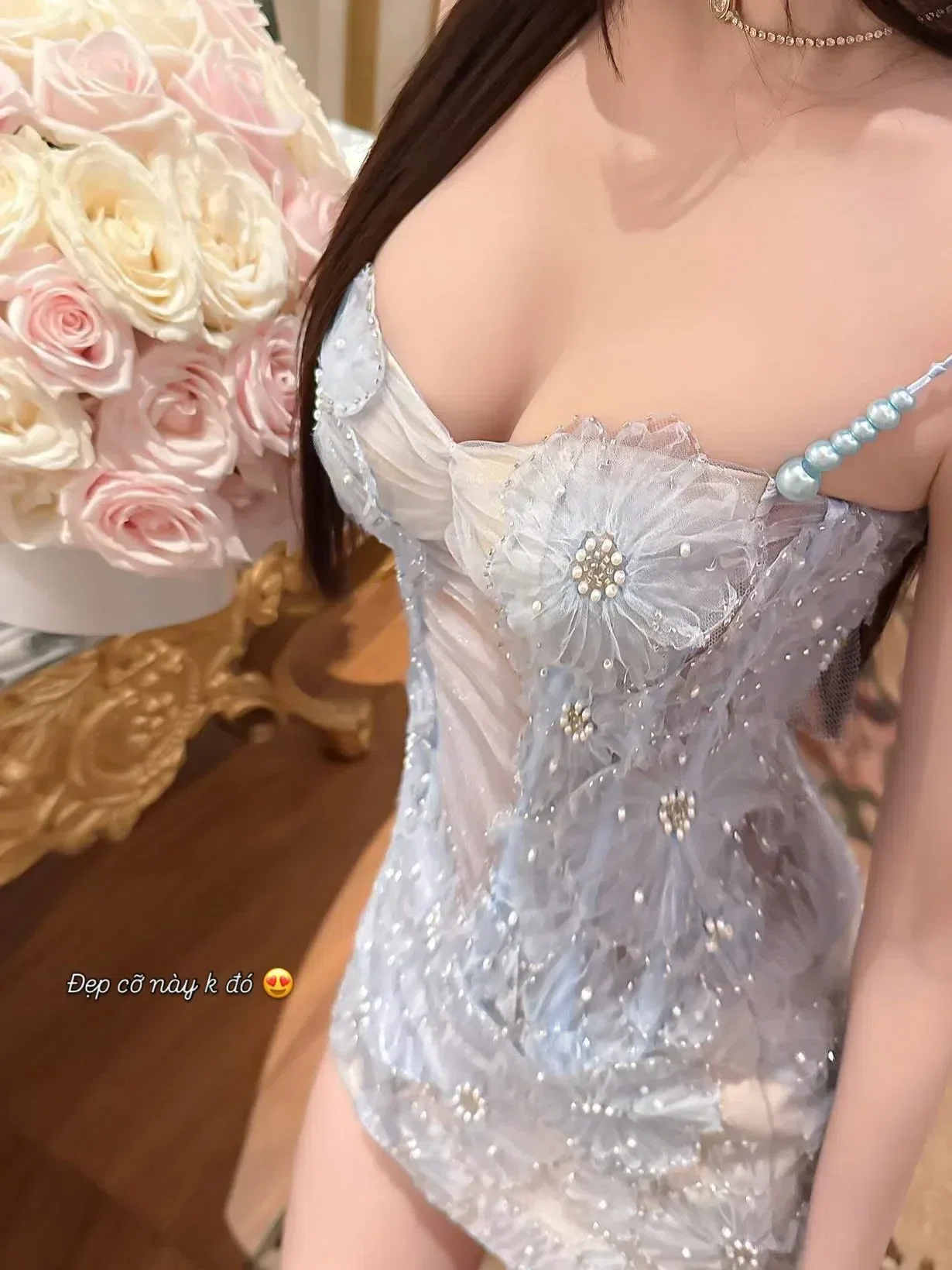 Thảobibi ~ Siêu phẩm Váy ren hoa nổi Tbb xanh 3