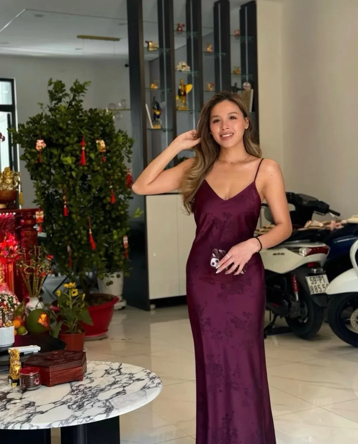 Burgundy 🍾 Luna Dress - size L (tím đậm) 13