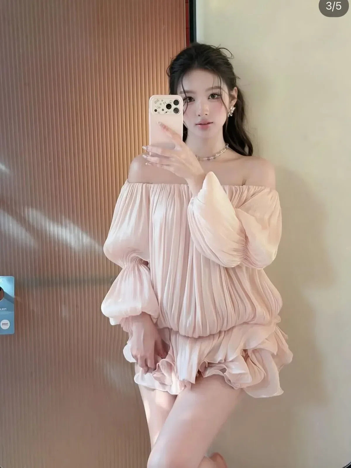 Chouchou Freesize Đầm trễ vai hồng V541 5