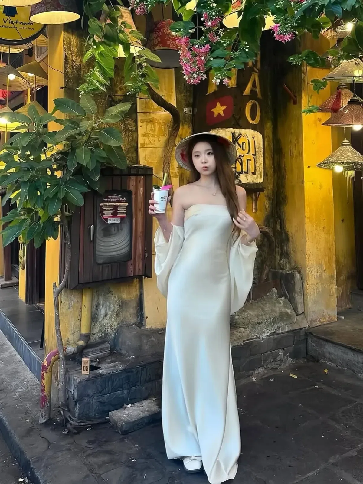 V527 Váy lụa cup KEM size S 5