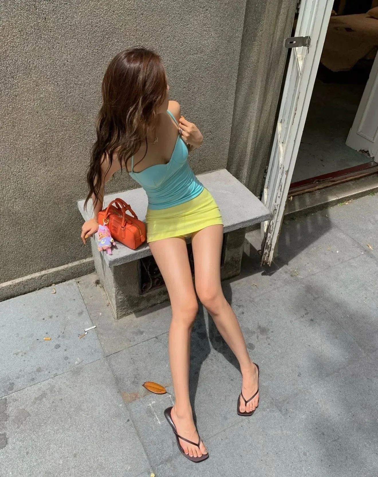 Áo hai dây xanh AX0009 + Chân váy VK0004 (màu kem) 5