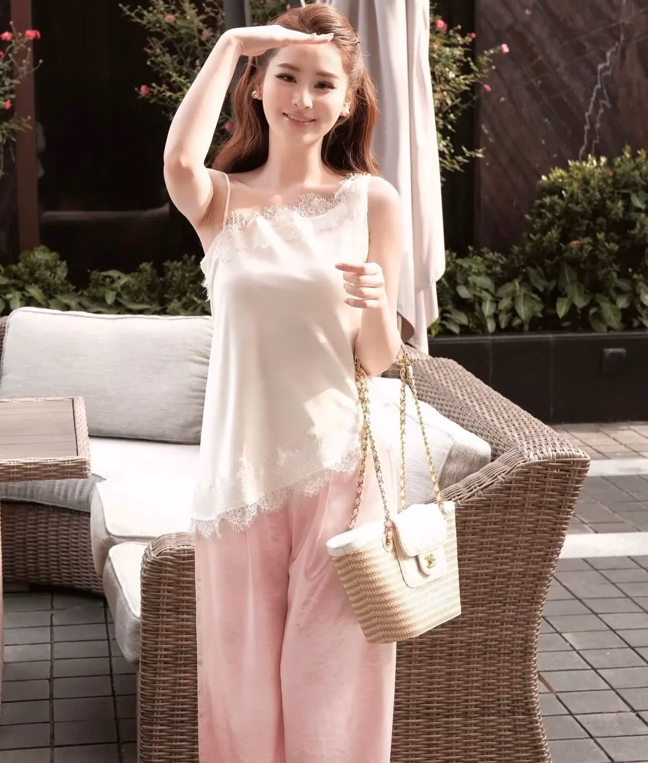 SET LỤA PHỐI REN CỔ CHÉO @mafille.official 2
