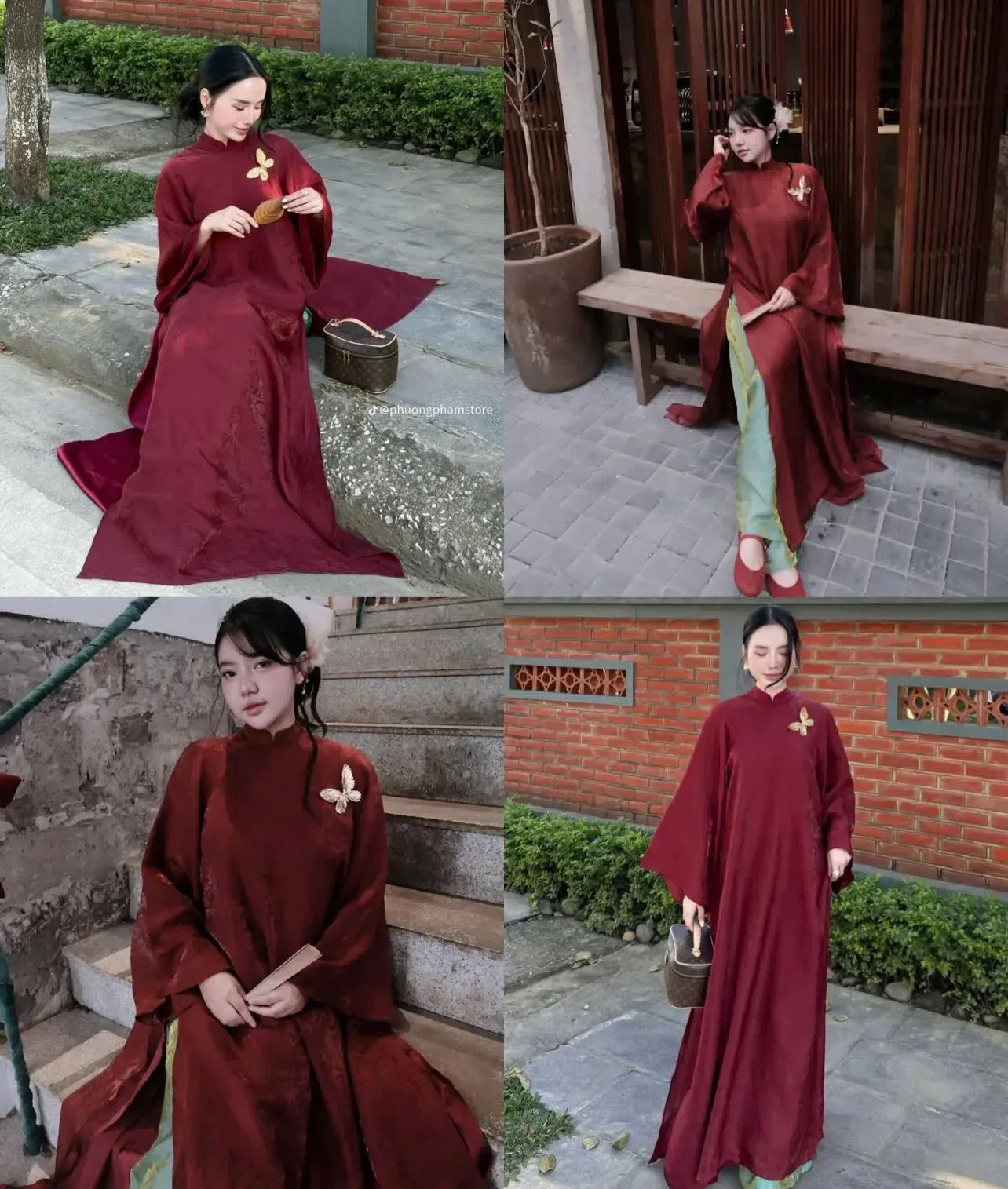 SET ÁO DÀI ĐỎ ĐÔ KÈM TAG BƯỚM 1