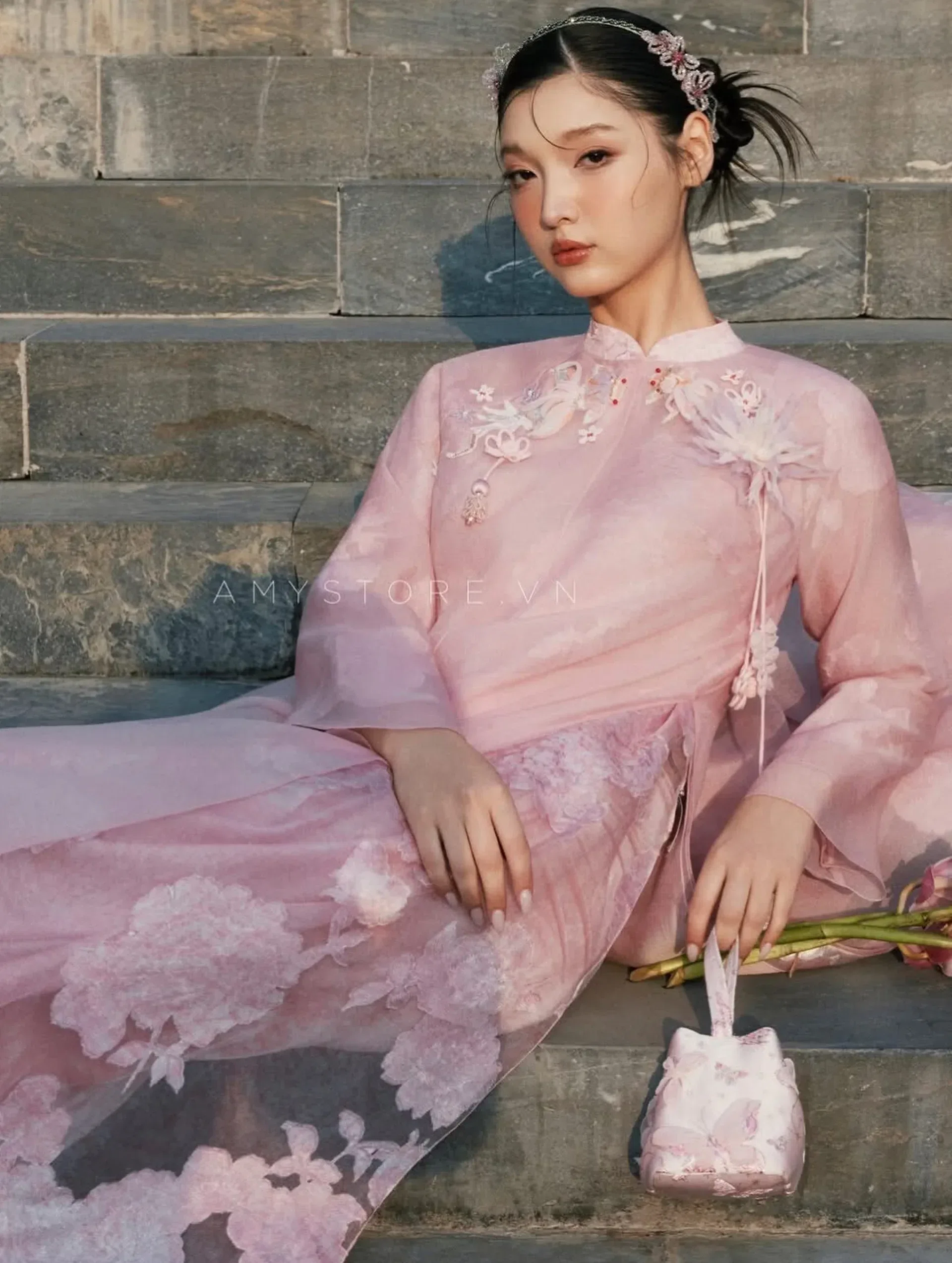 Amy Store áo dài hồng phấn size M fit S,M 4