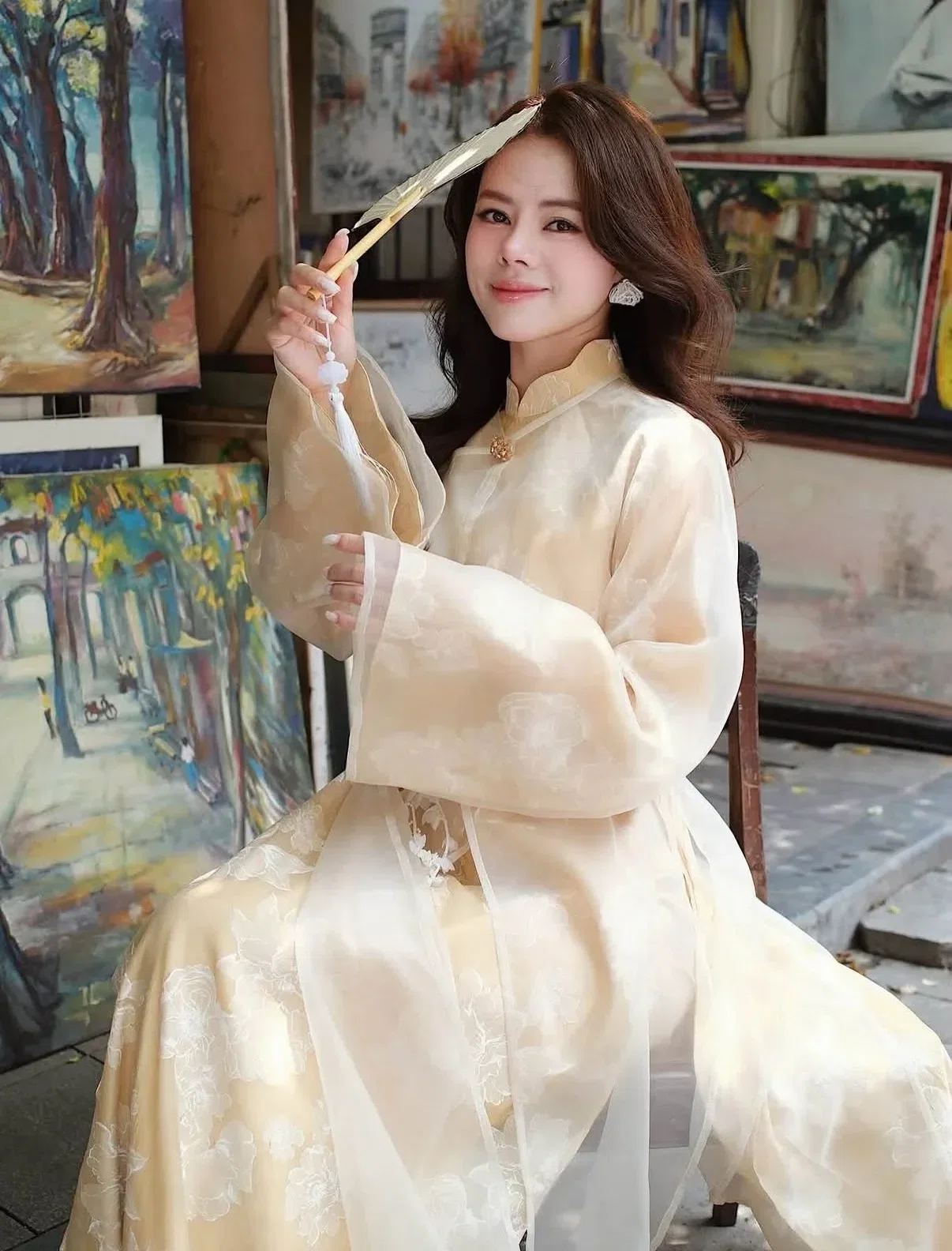 Áo dài Mạc Uyển - size L (set gồm hoa cài) 5
