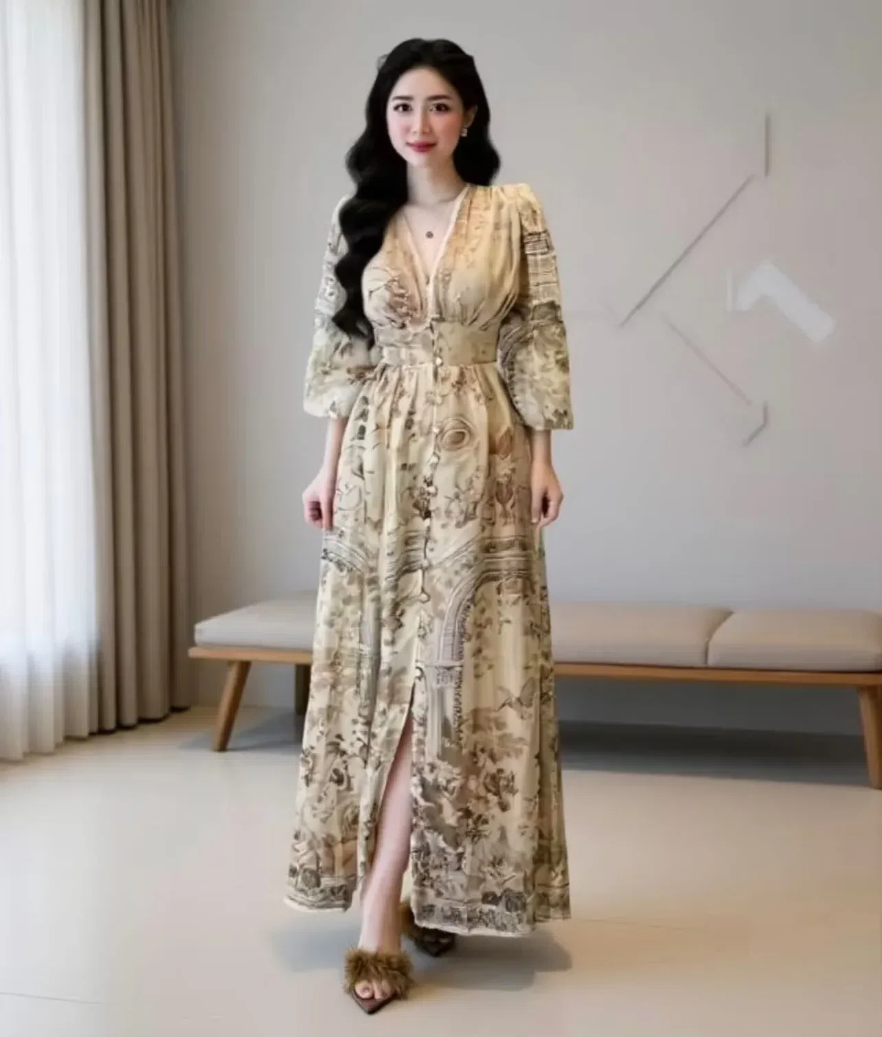 ĐẦM CỔ V HOẠ TIẾT THỔ CẨM 4