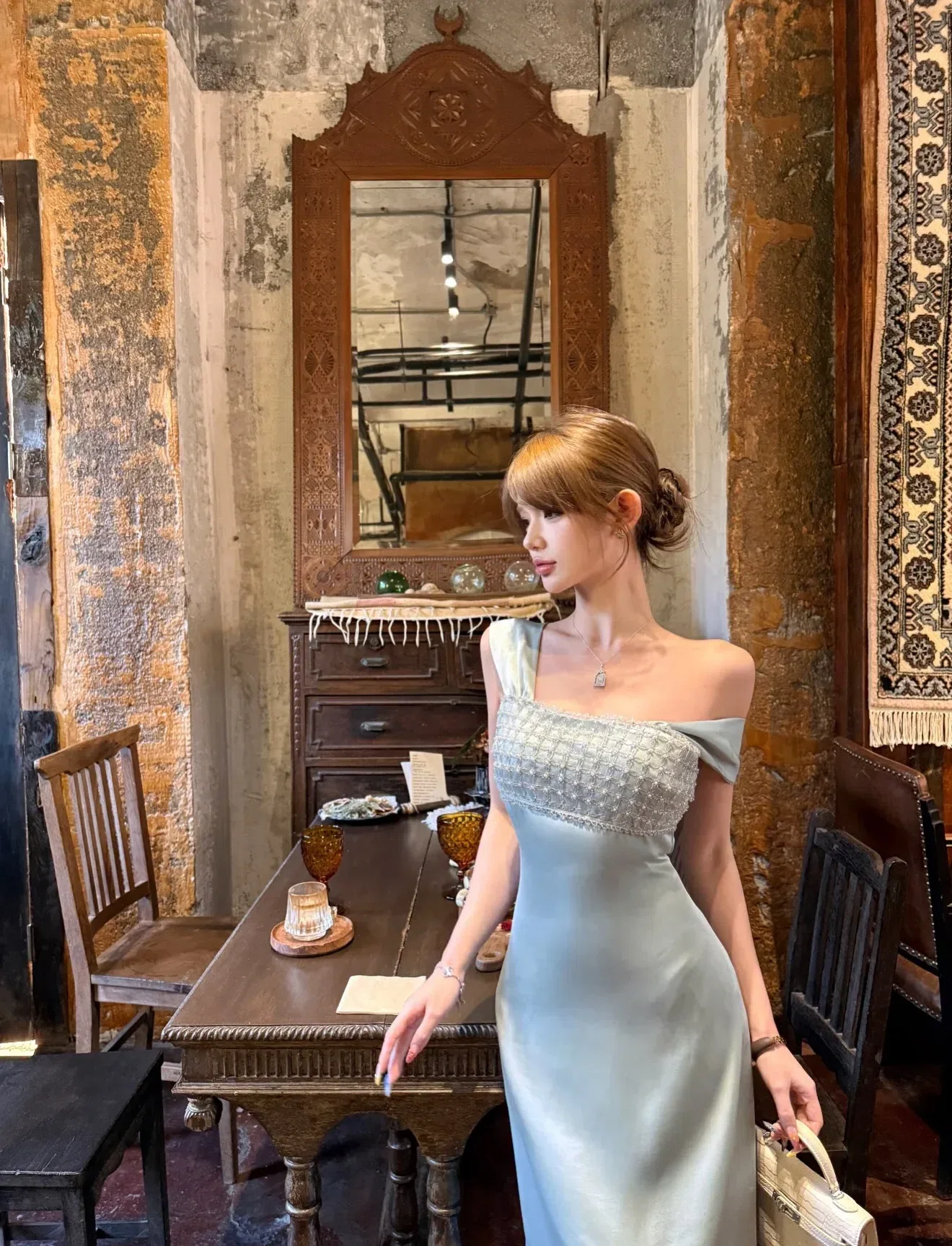 Siena Dress - Váy lụa xanh DX0012 15