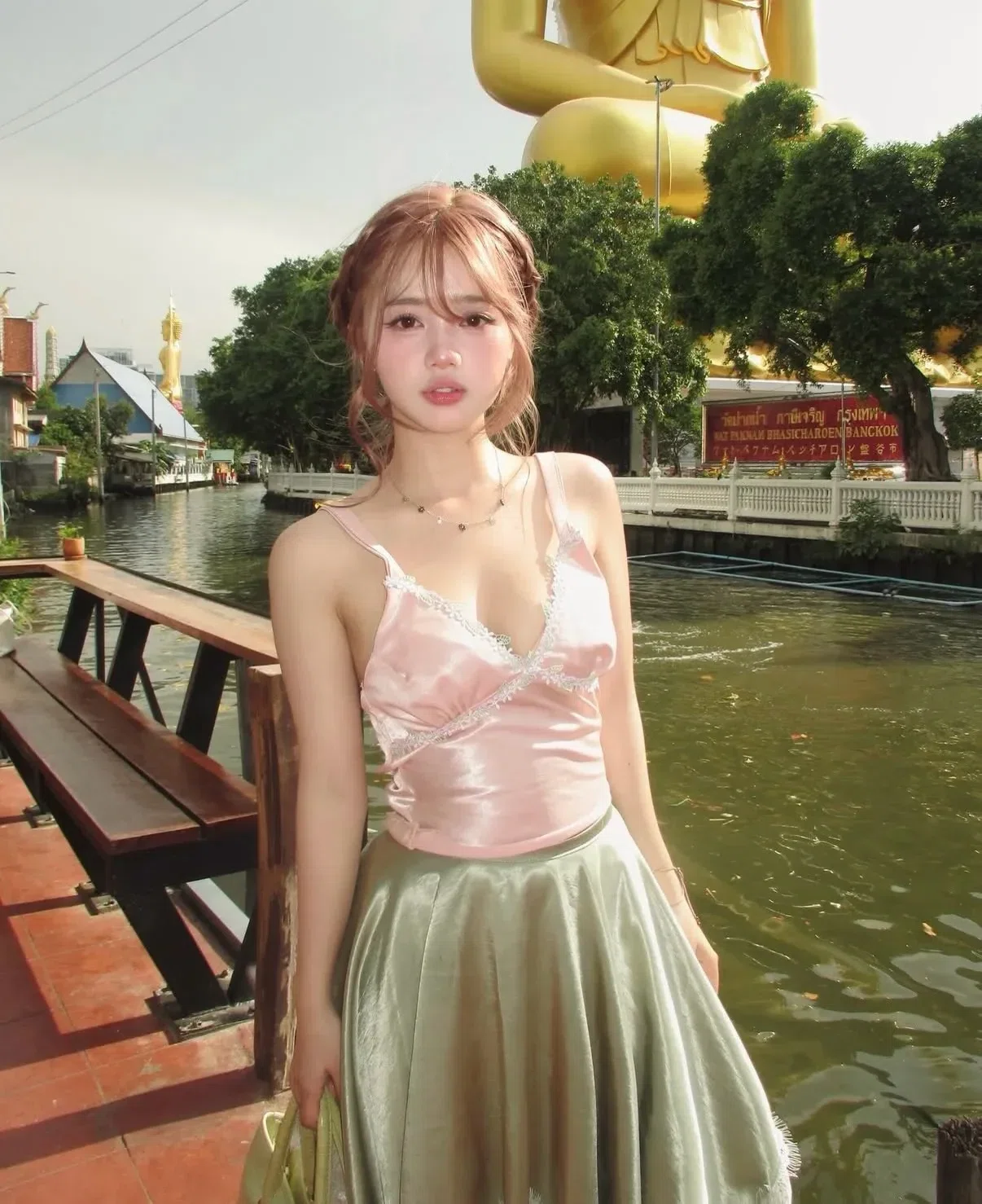 Set lụa xanh hồng - size L 16