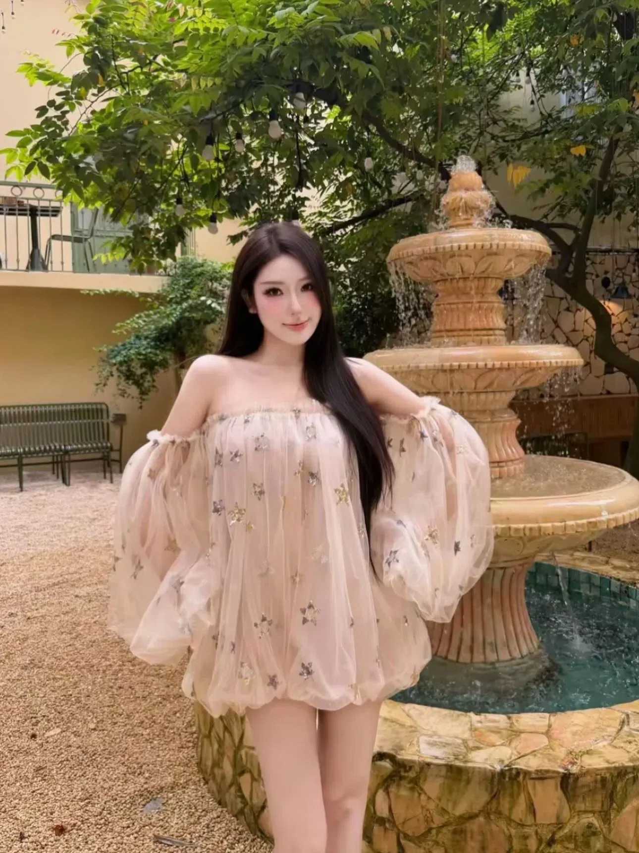V590 Đầm trễ vai bling Chou 8