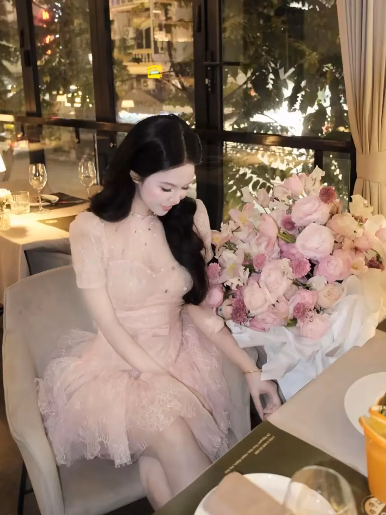 Chouchou V445 Đầm ren hồng đính cườm chouchou 4