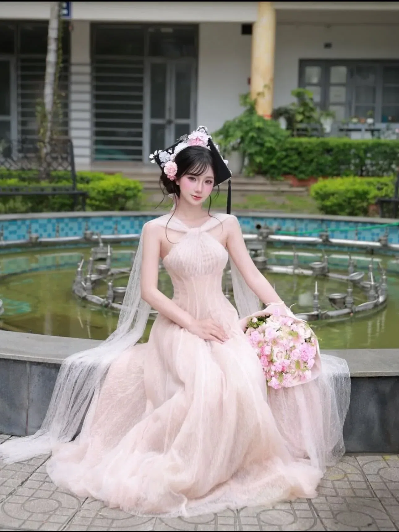 Brand: Sovintage House, Item Name: V462 CALIA Đầm ren lưới vạt Sò 2