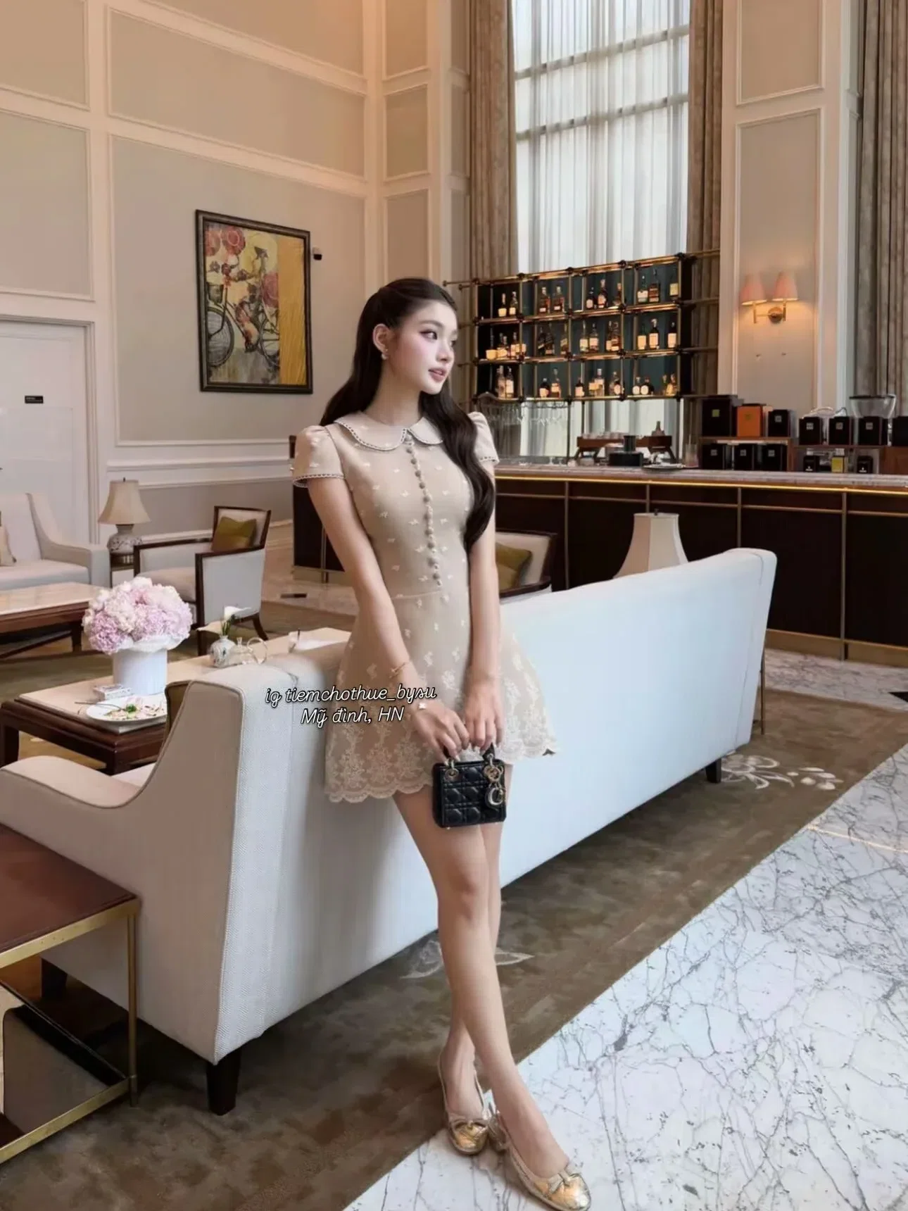 Choucouchou V641 Đầm viền ren nâu Chou 4
