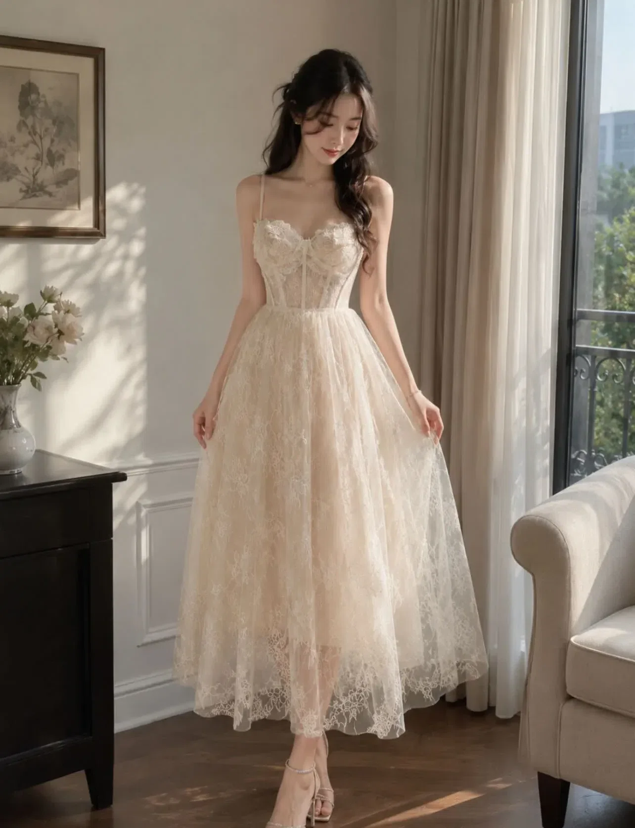 VÁY REN TRẮNG DÁNG DÀI 1