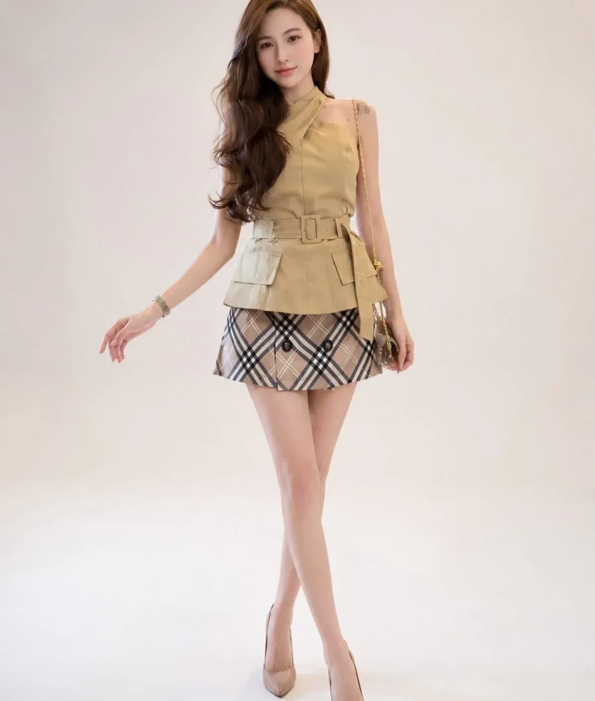 SET ÁO KAKI MIX CHÂN VÁY KẺ 3