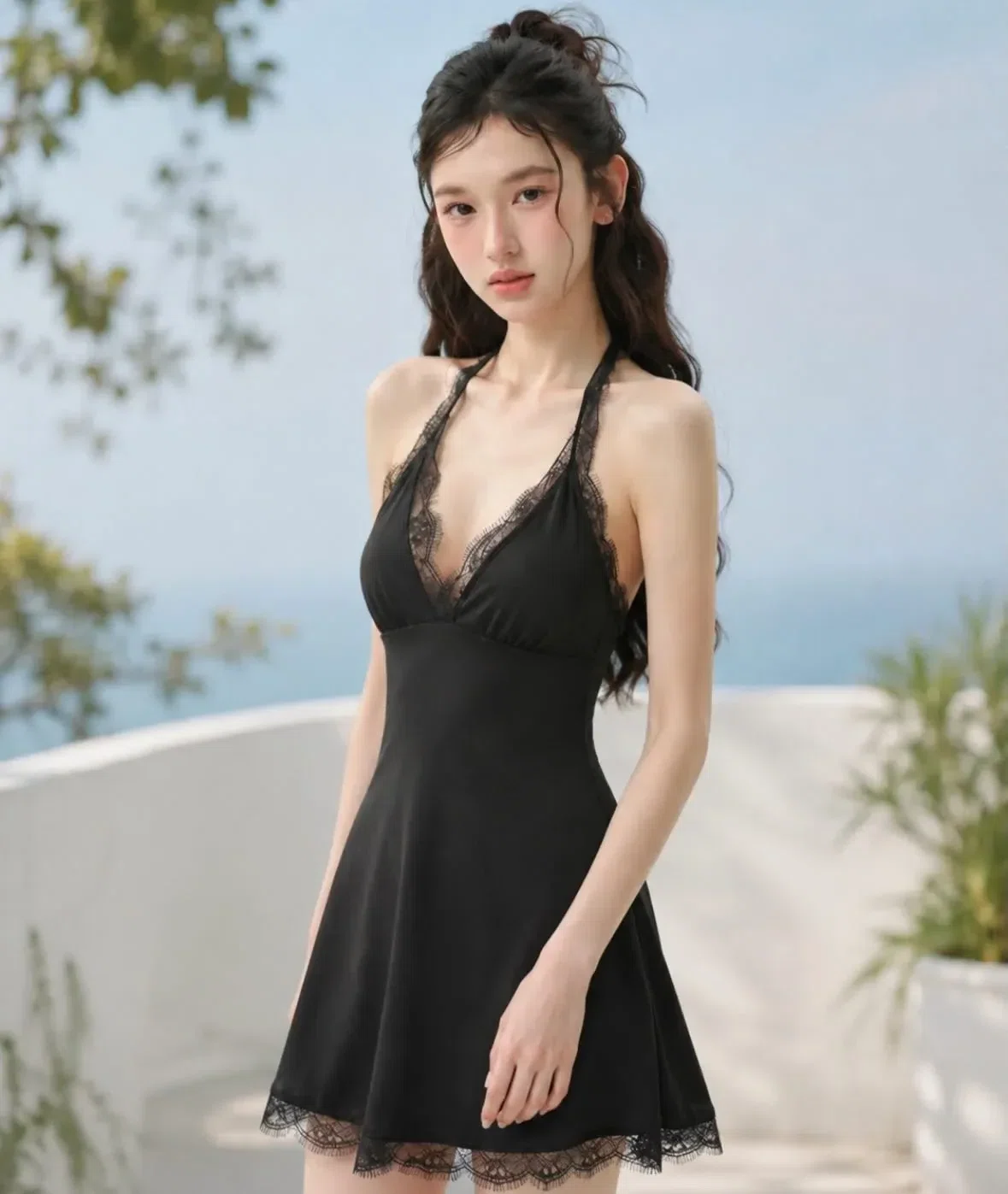 VÁY ĐEN PHỐI REN ( Có sẵn mút lót) 2