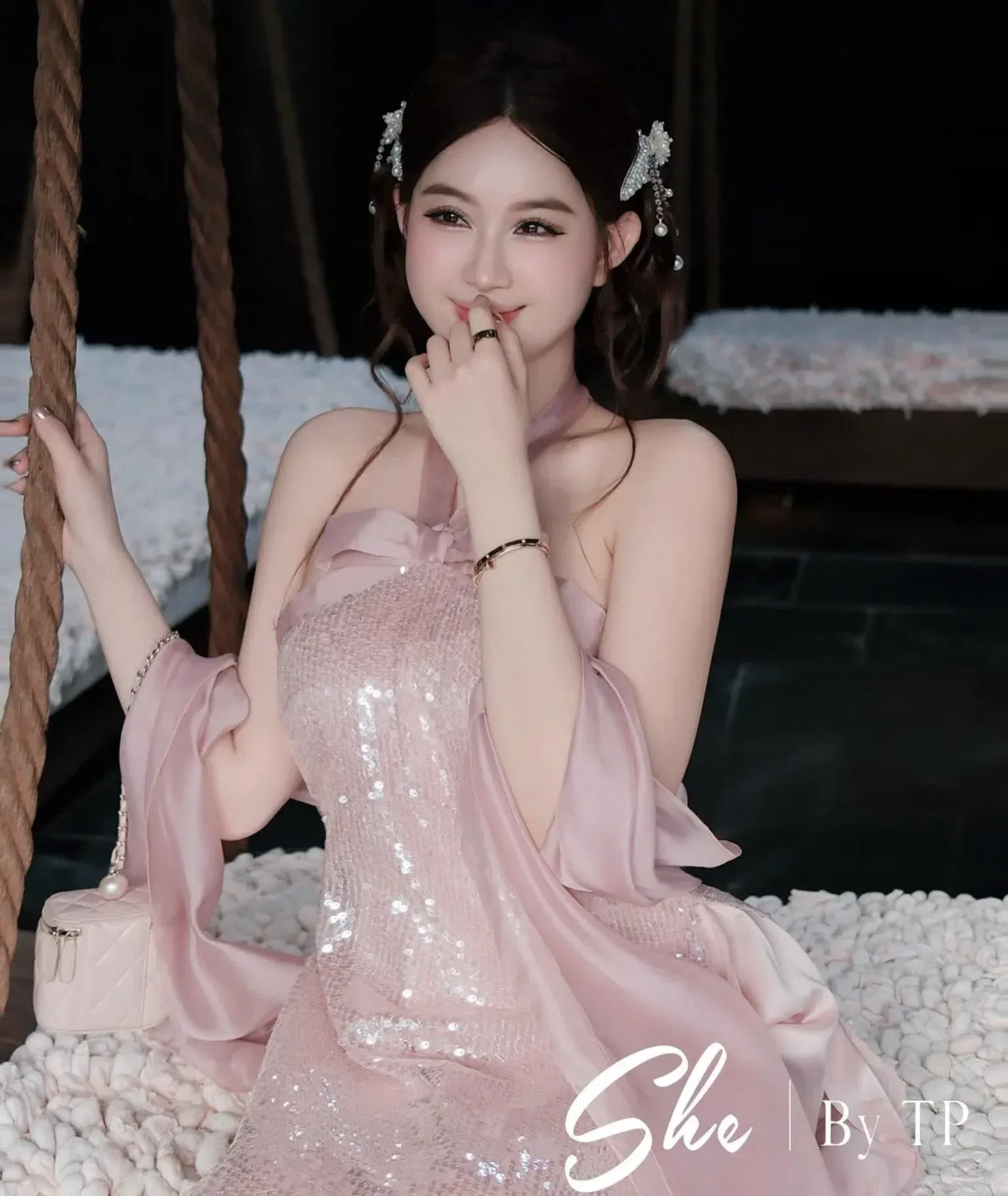 SET ÁO DÀI CỔ YẾM KIM SA PHỐI KHĂN CHOÀNG 5