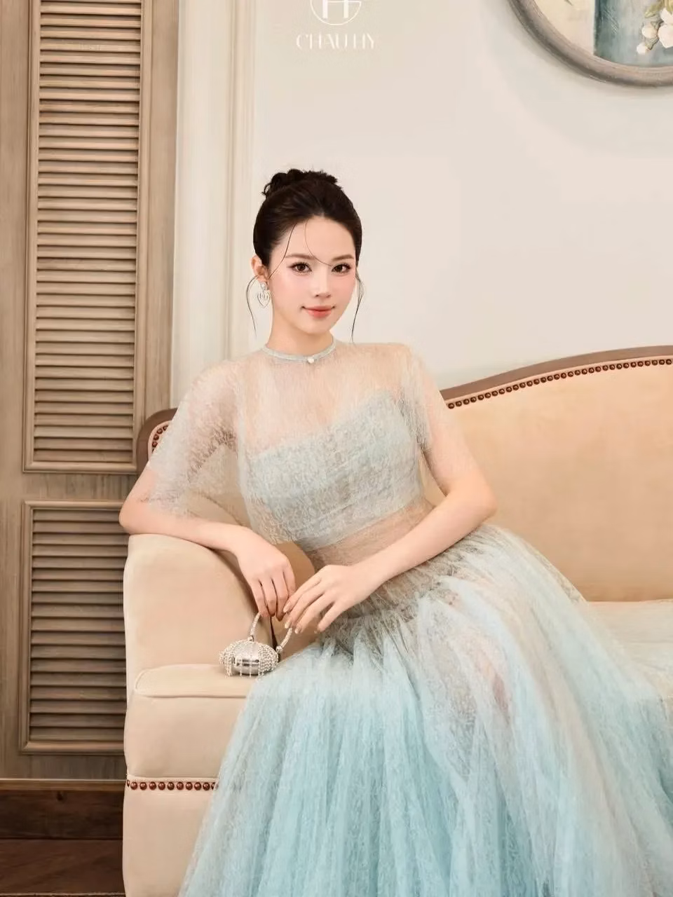 Váy dáng dài trong suốt màu xanh chau hy chau hy 2