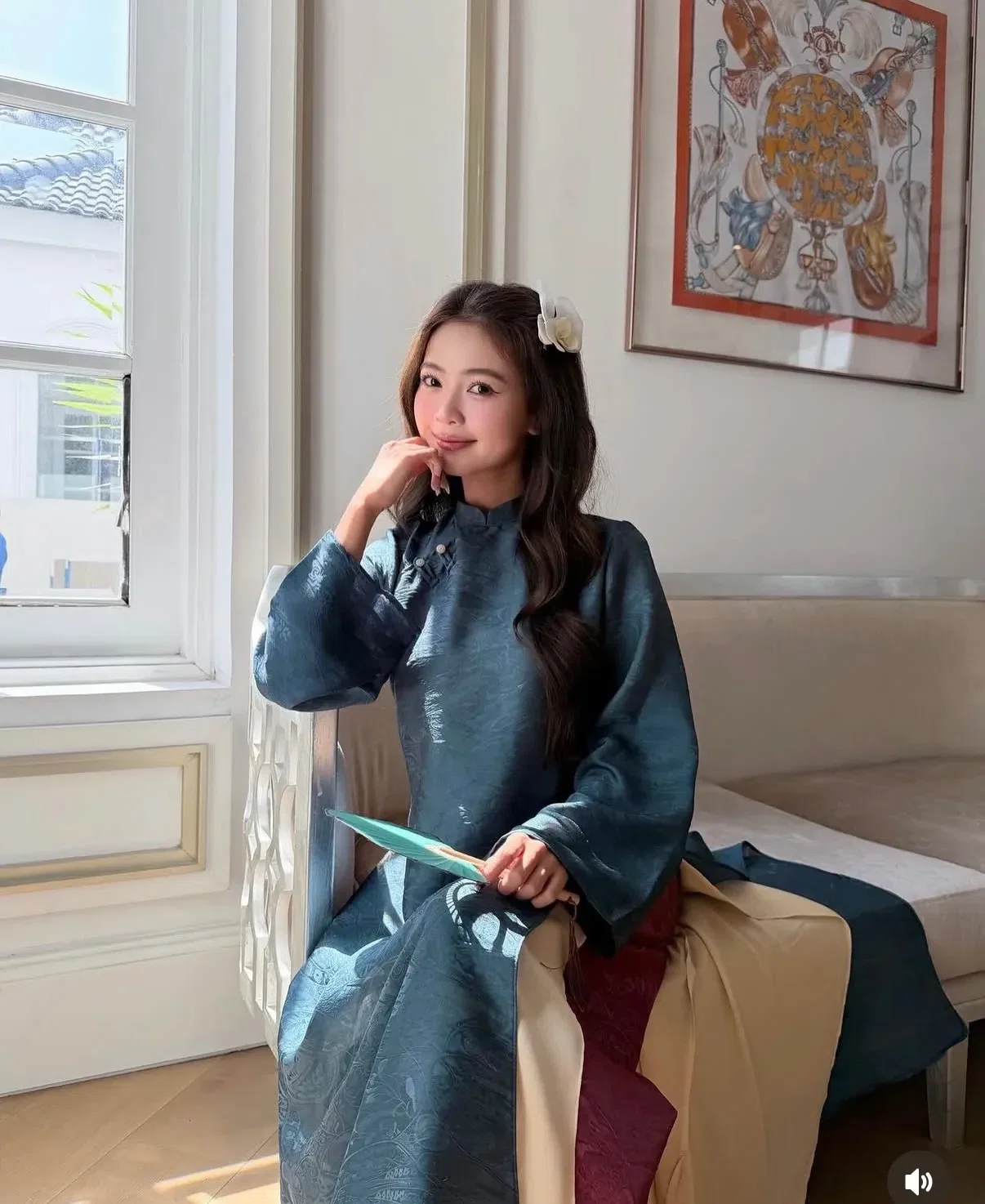 Áo dài Tằm xanh coban - size M fit M, L 11