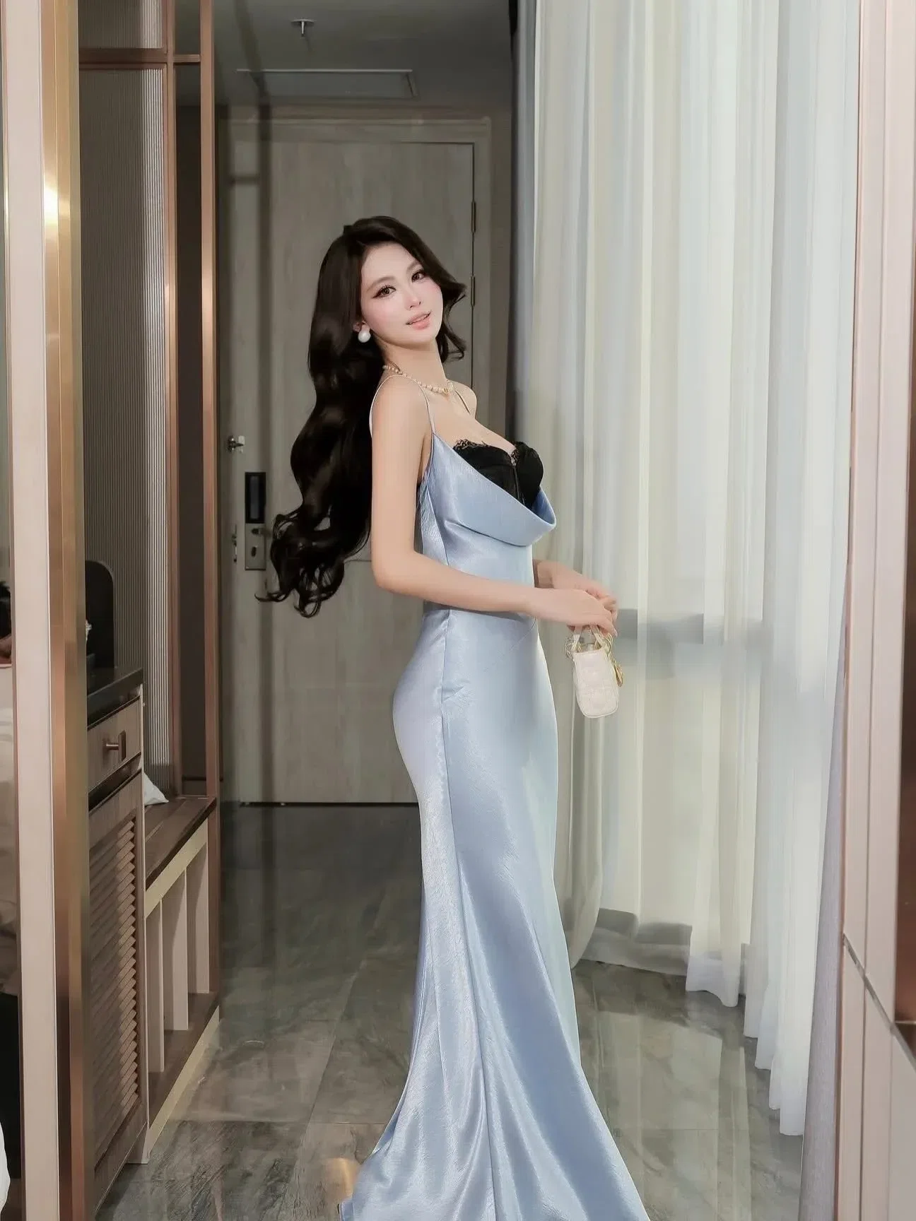 Đầm lụa kèm áo corset Tbb Xanh 4