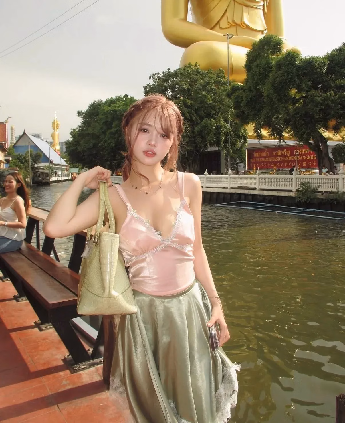 Set lụa xanh hồng - size L 13