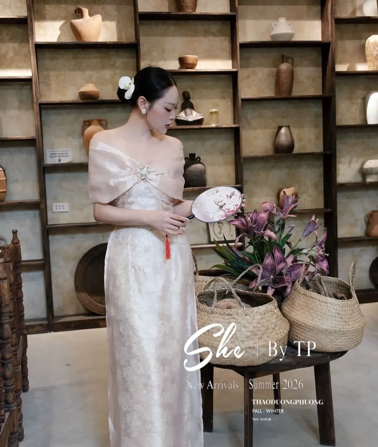 SET ÁO DÀI NƠNG TRỀN VAI PHỐI QUẦN REN 5