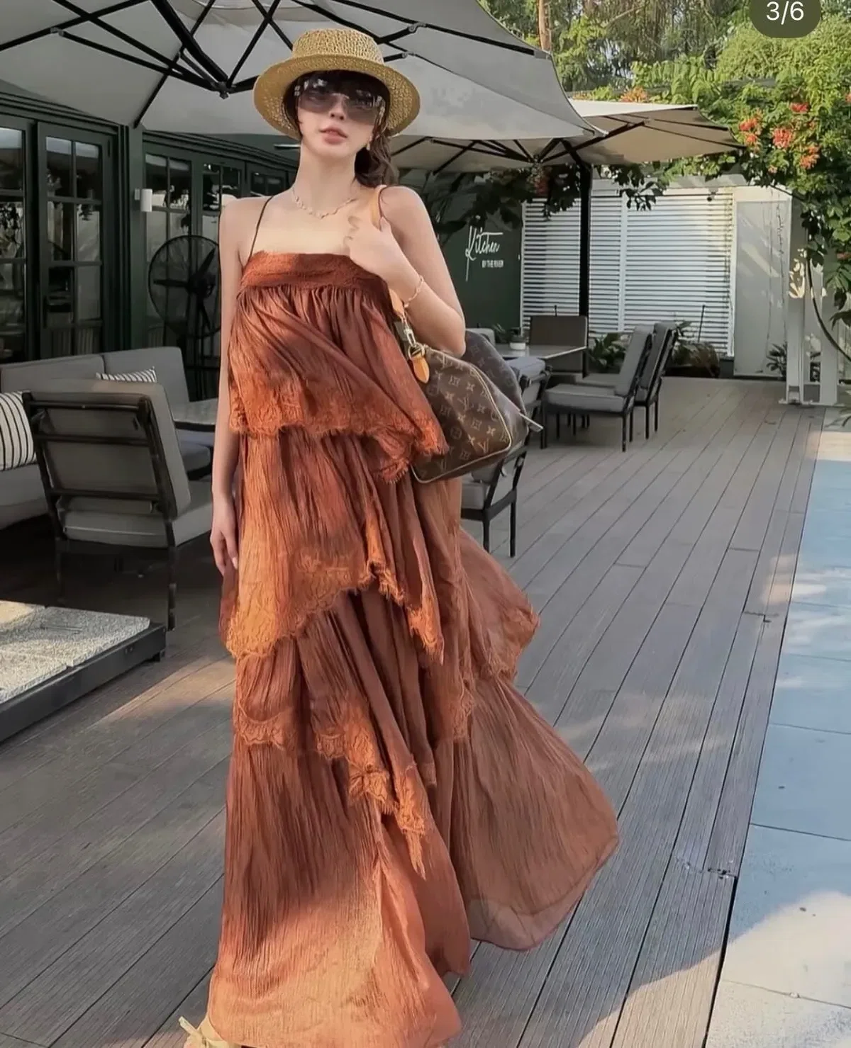 Đầm maxi tua rua nâu 7