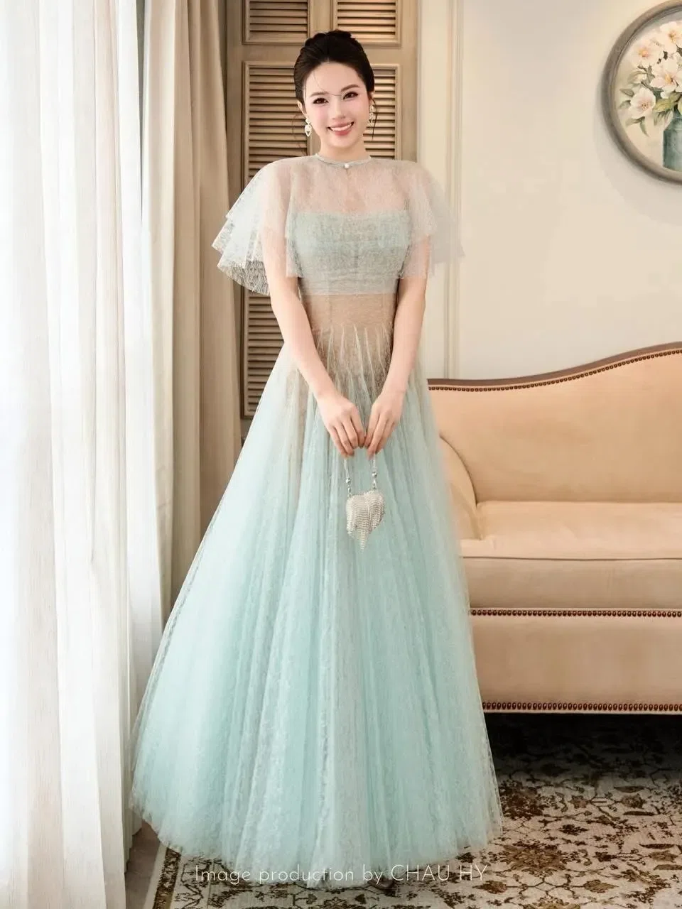 Váy dáng dài trong suốt màu xanh chau hy chau hy 4