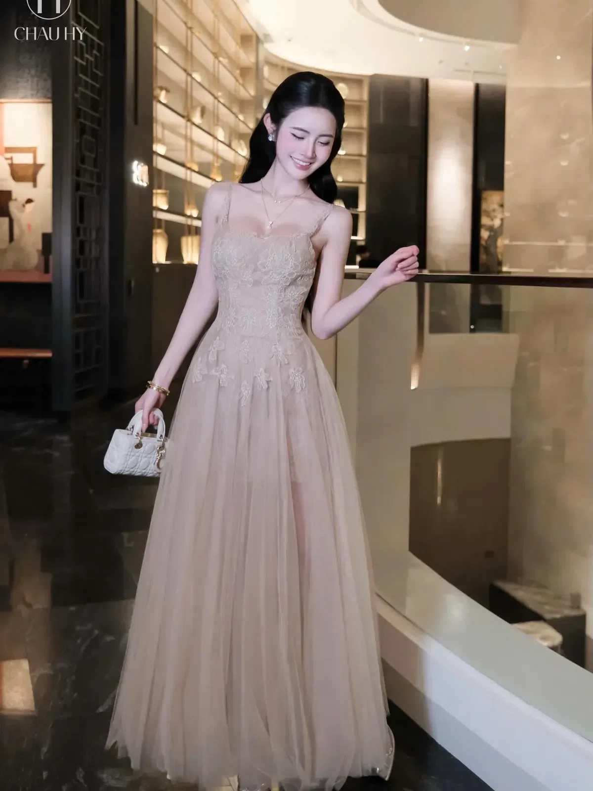 Váy ren nâu kết hoa - Chau Hy V042 Size S 2