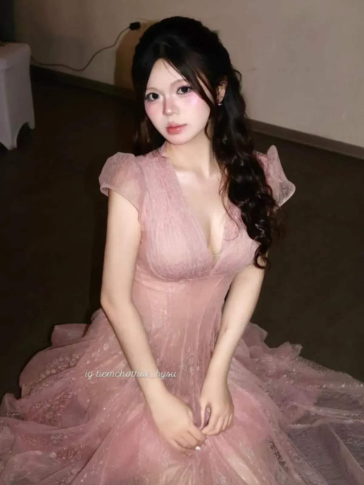 V397 ACELIA Đầm ren lưới màu kem by Sò Vintage 7