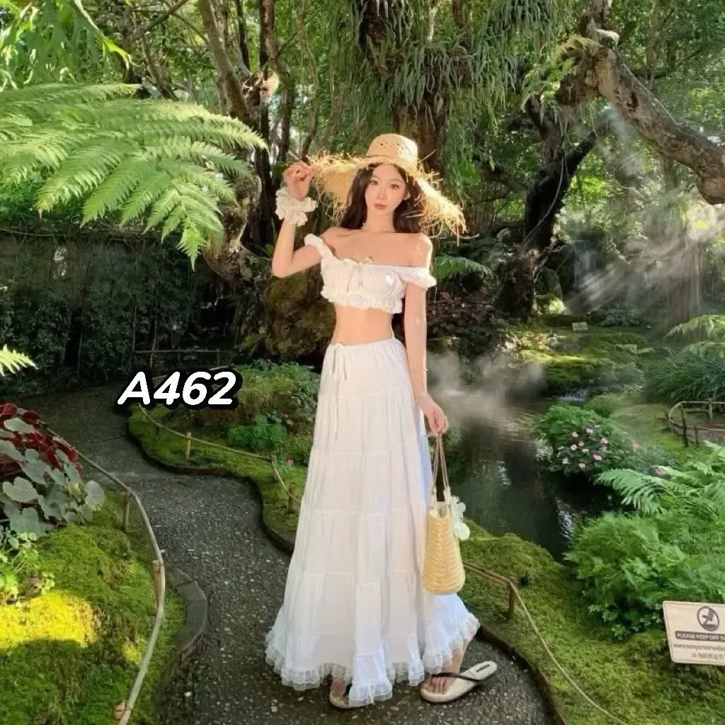Set maxi màu trắng nơ 3