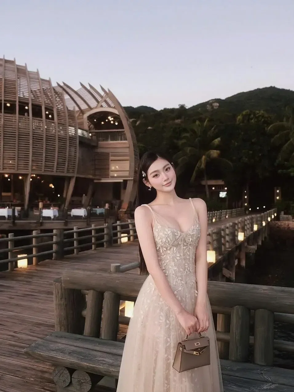 Beige Lace Dress - size M 6