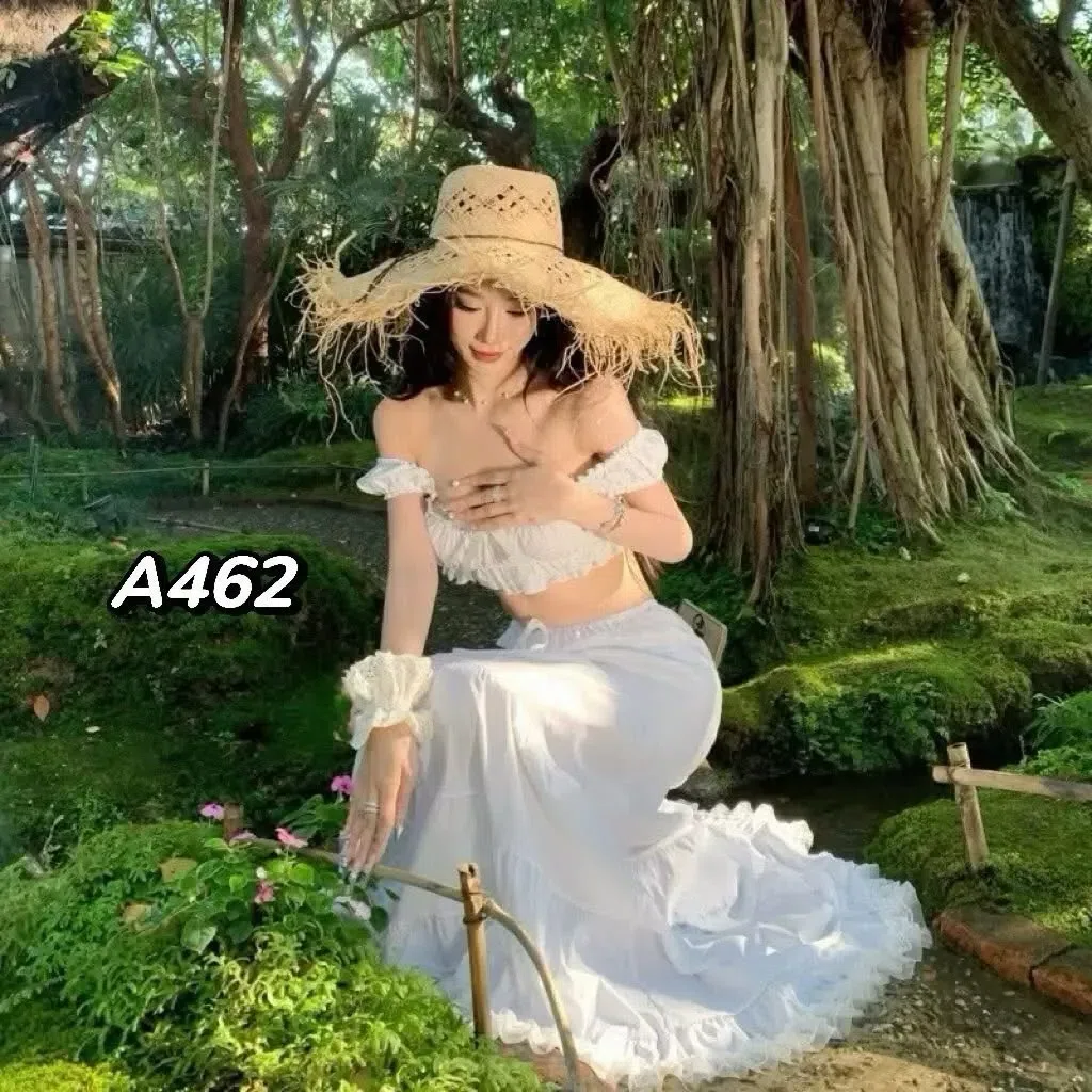 Set maxi màu trắng nơ 2
