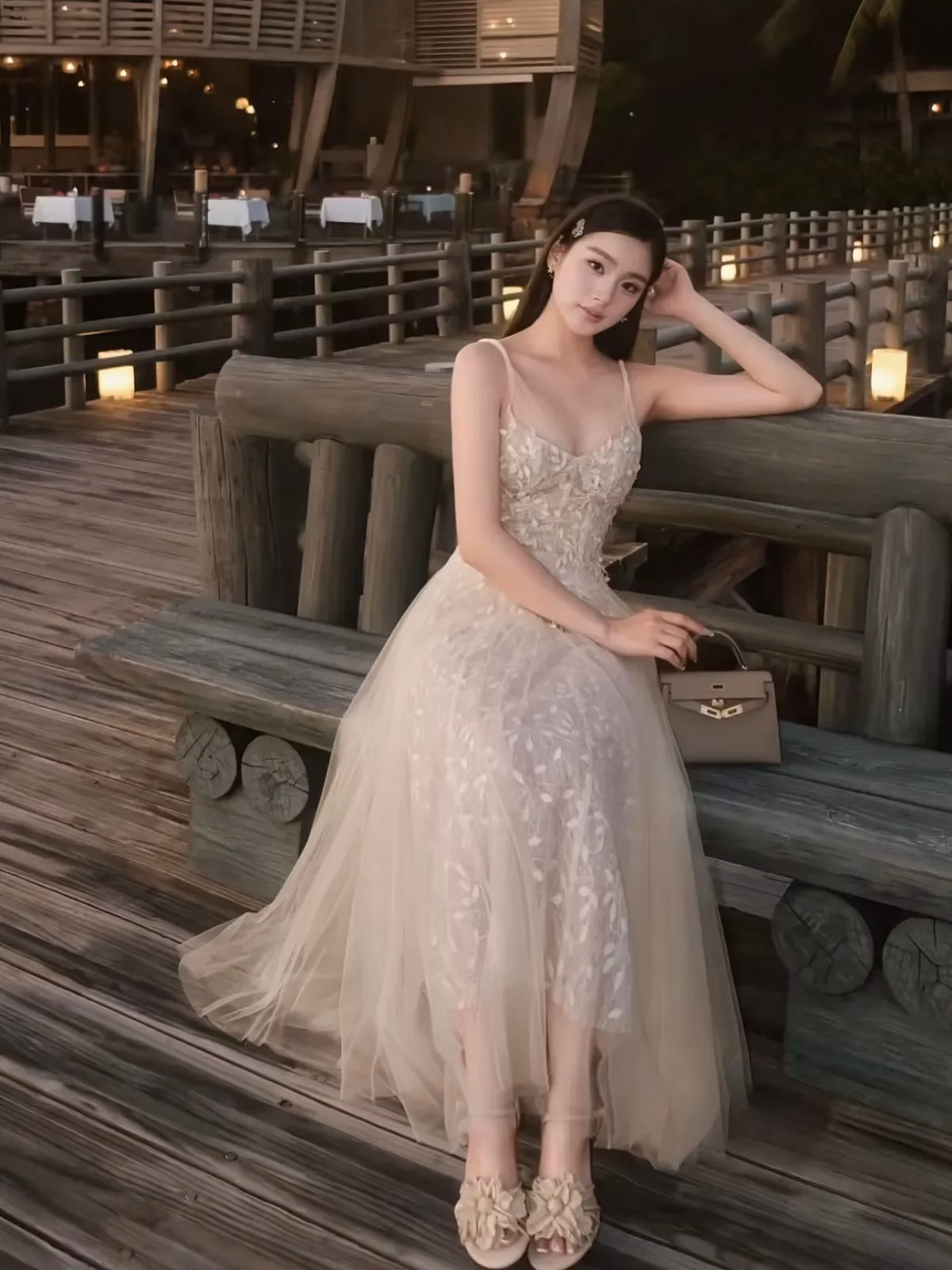 Chouchou V548 Đầm 2s ren lá 3