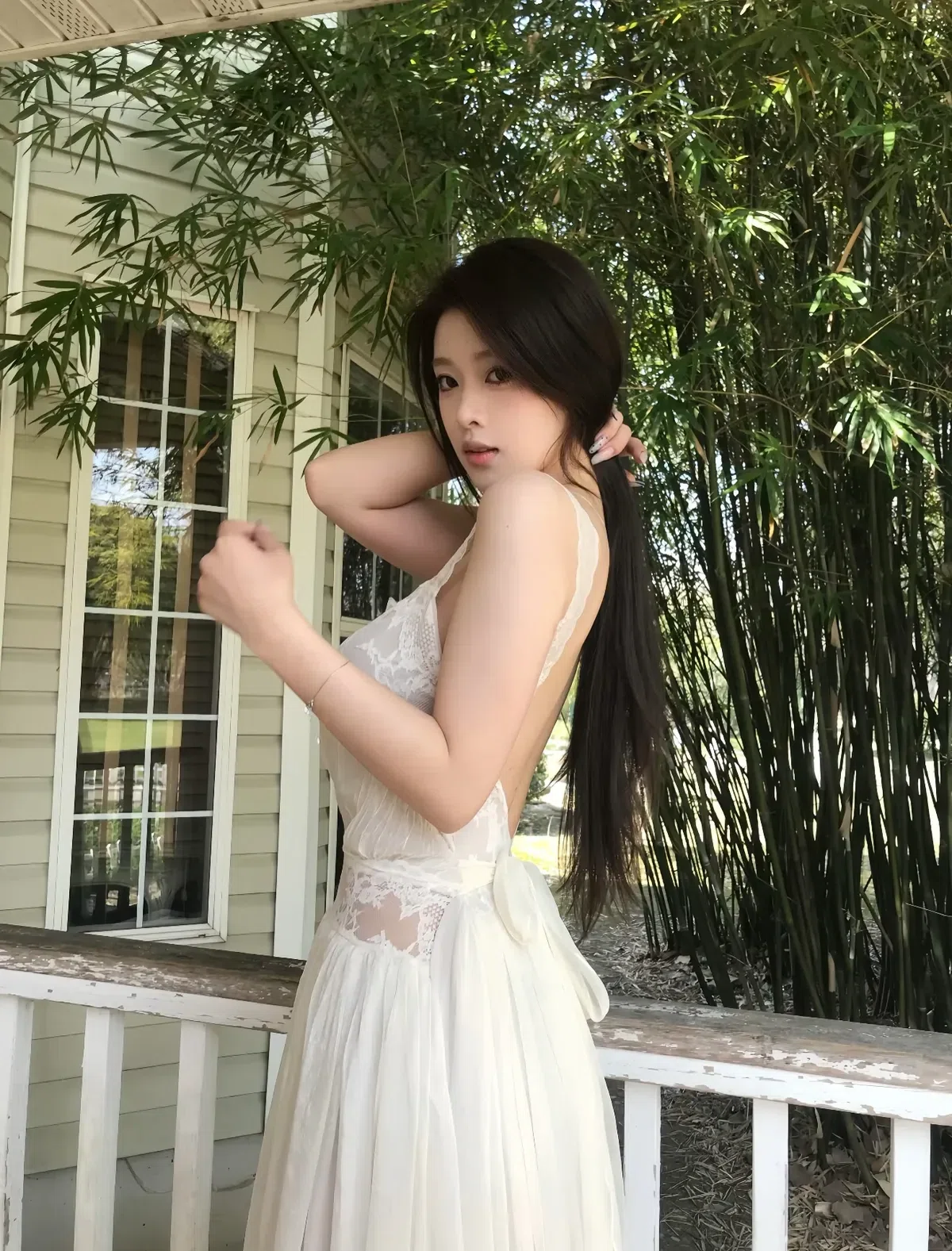 Đầm maxi trắng phối ren hở lưng DT0057 12