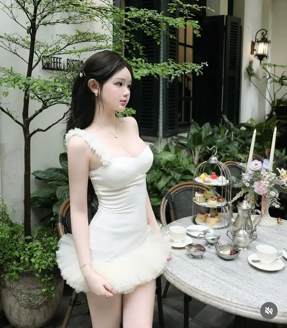 Váy lệch vai màu trắng 2