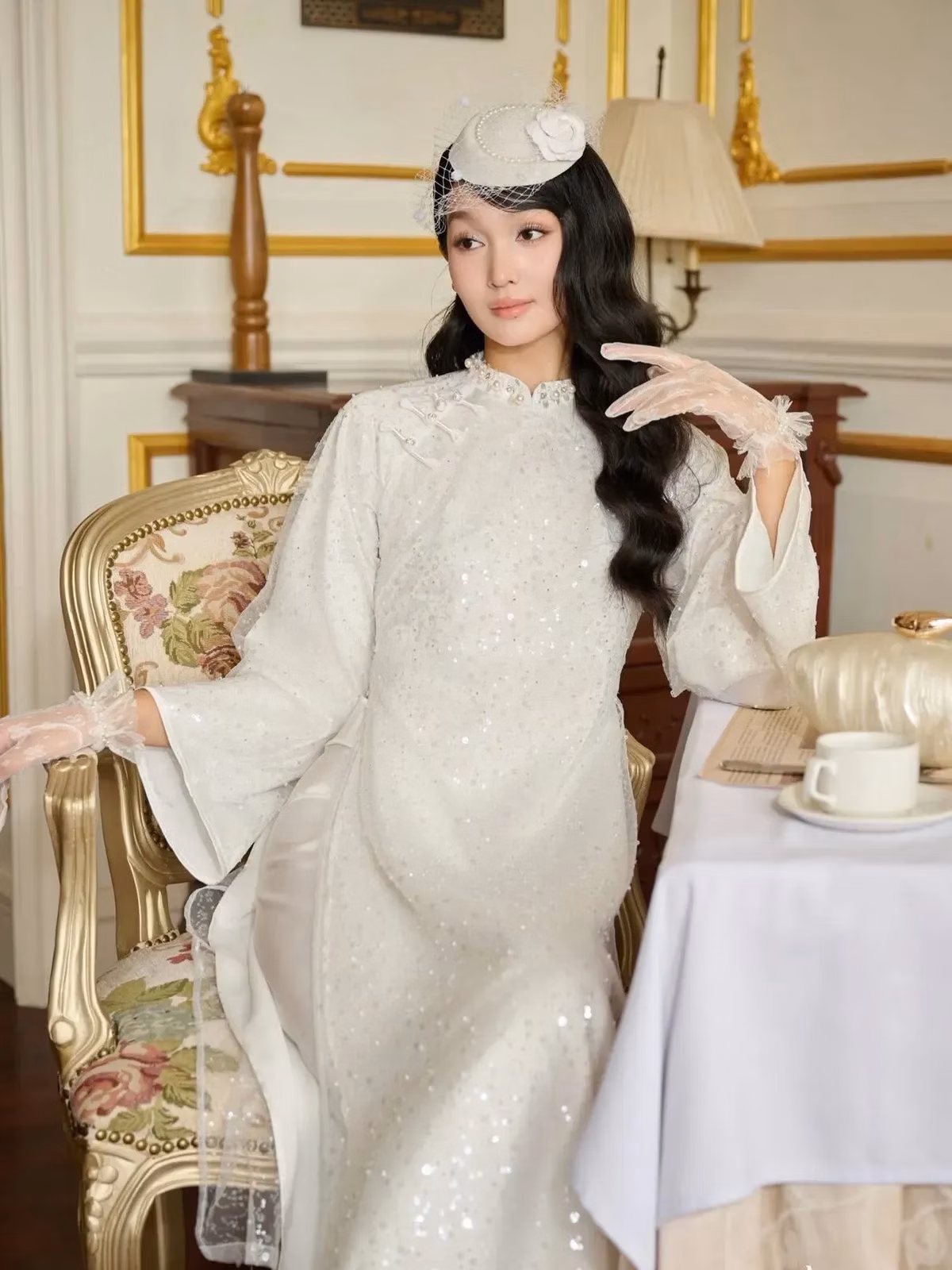 Áo dài kim sa đính ngọc 2