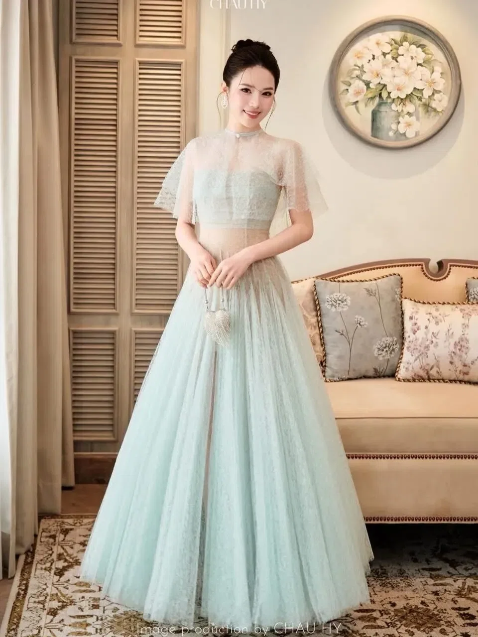 Váy dáng dài trong suốt màu xanh chau hy chau hy 1