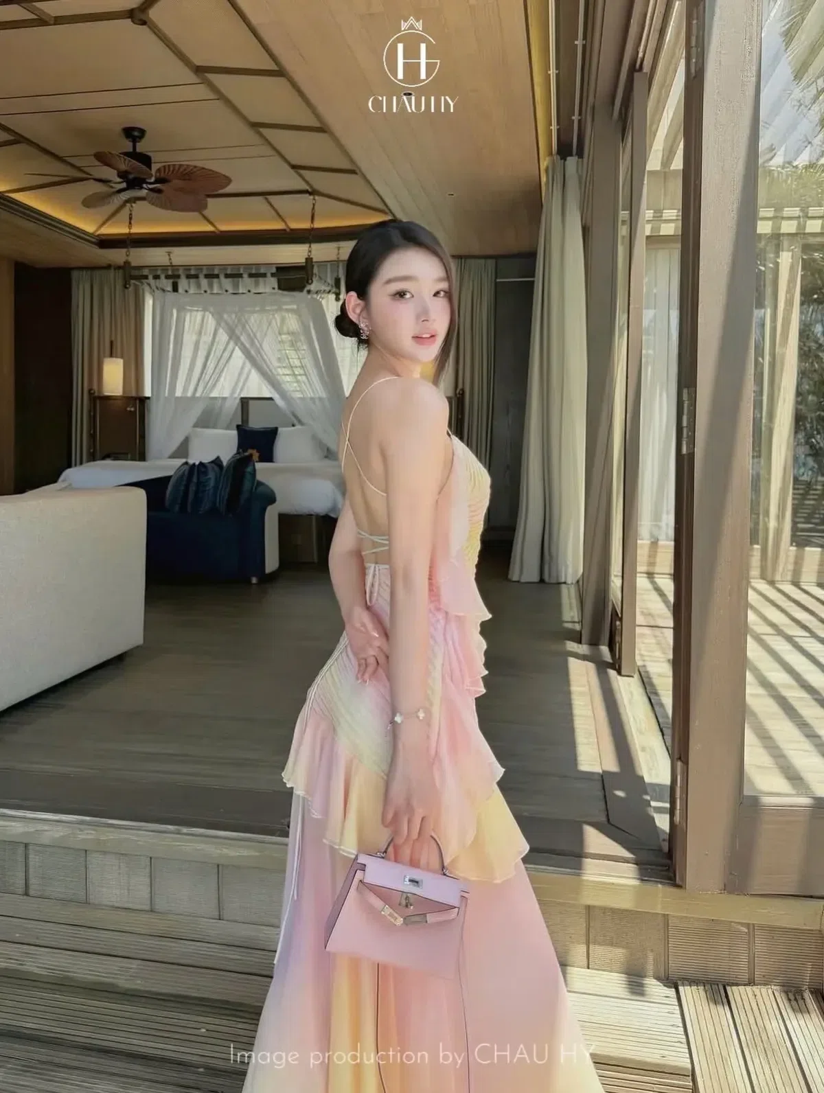 Váy hai dây hồng loang 4