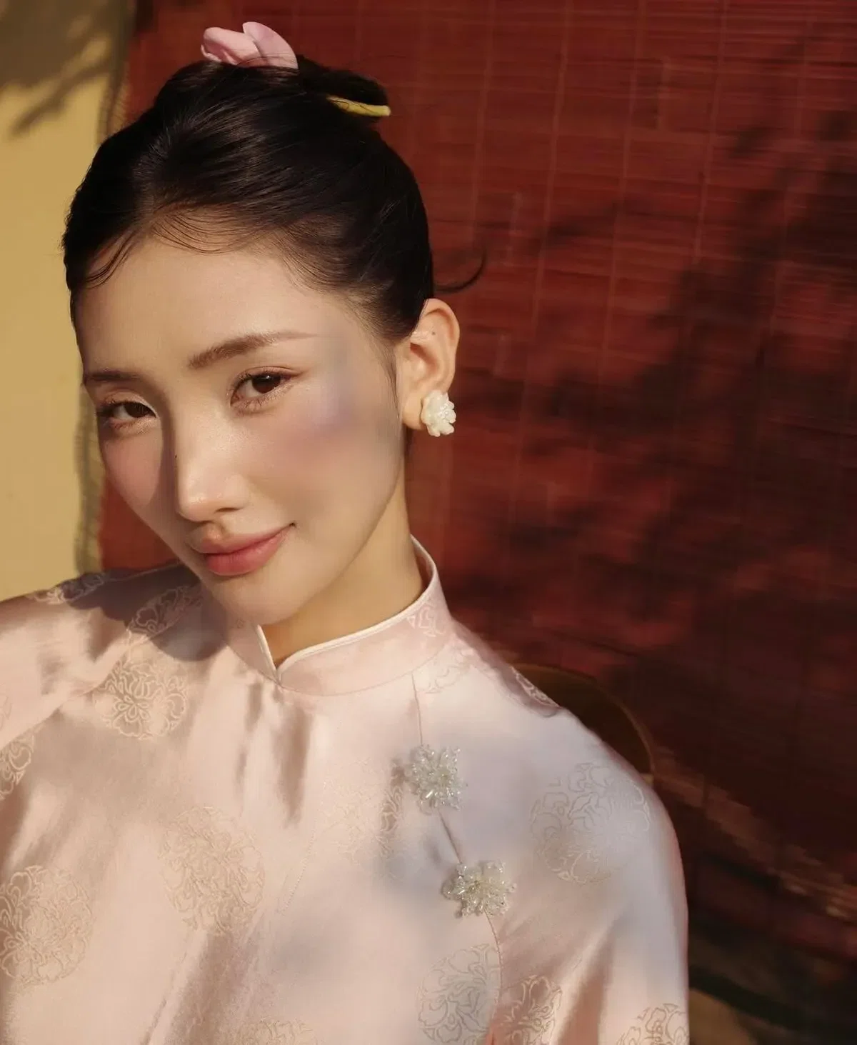 Áo chiết eo nhẹ nhà Seo xinh quá mn ưi, Vải lụa Nha Xá màu hồng iu lắmmm íii 5
