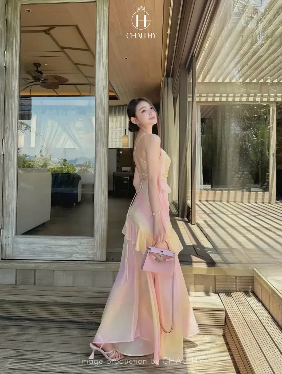 Váy hai dây hồng loang 3