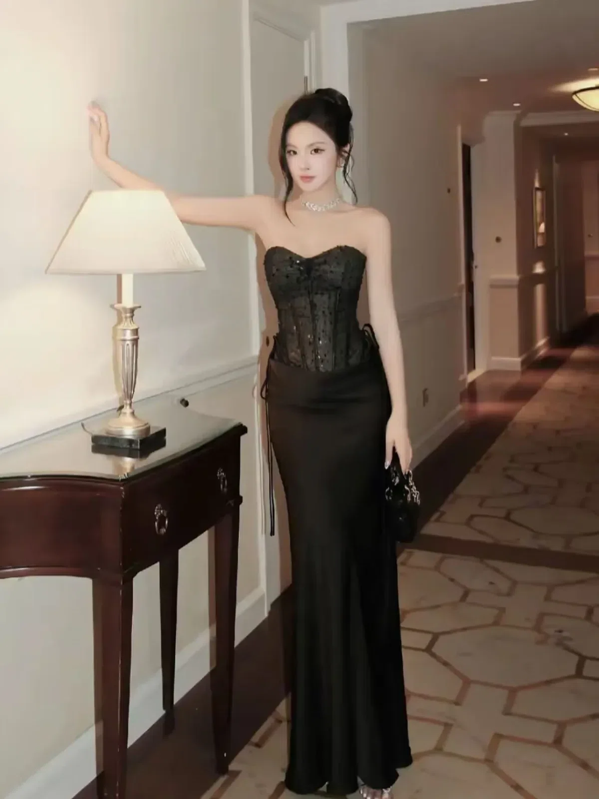 Thảo Bibi V546 Đầm cup lụa Tbb đen SIZE S 6
