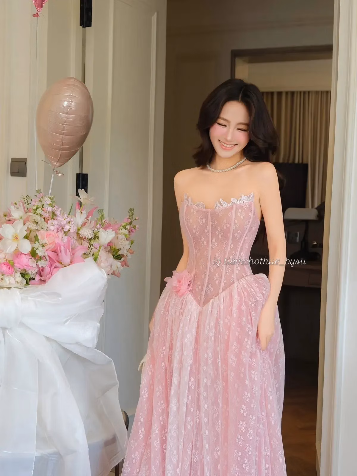 Thảo Bibi Đầm cup ren HỒNG & TRẮNG 3