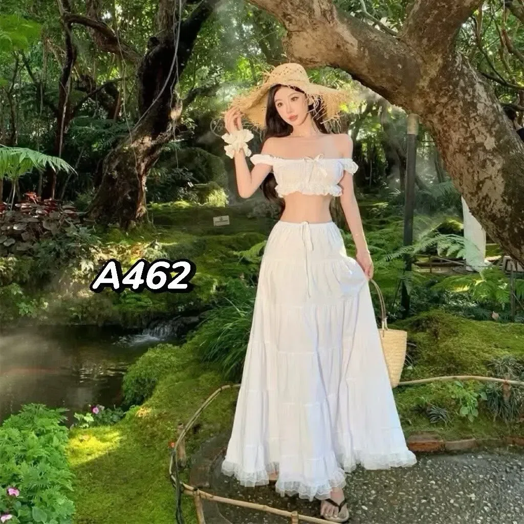 Set maxi màu trắng nơ 1