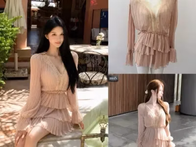VÁY HỒNG VOAN TƠ MỎNG PHỐI TẦNG