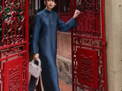 Áo dài Tằm xanh coban - size M fit M, L