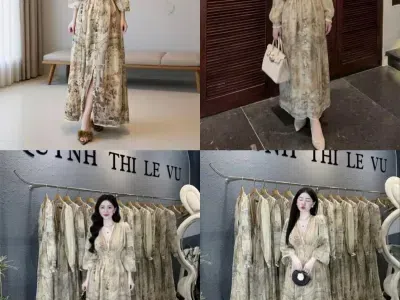 ĐẦM CỔ V HOẠ TIẾT THỔ CẨM
