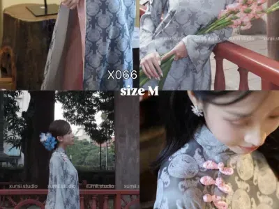 SET ÁO DÀI XÁM MIX CÚC HỒNG