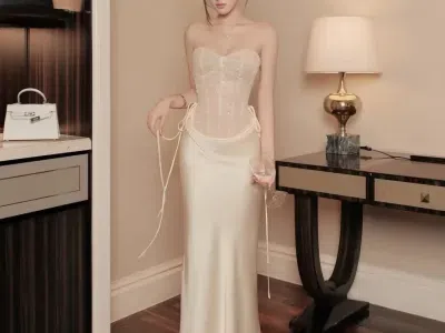 Váy cúp kim sa phối lụa