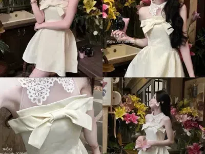 ĐẦM NƠ CỔ REN ( kèm bảo hộ)